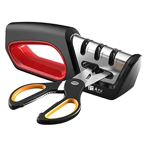 Four in one kitchen sharpener restores serrated blade knives and scissors, diamond tungsten steel ceramics kitchen tools